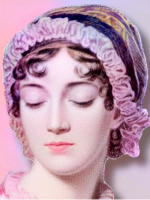 Porträt der englischen Schriftstellerin Jane Austen (1775 - 1817), rosa eingefärbt, rosa Hintergrund Porträt der englischen Schriftstellerin Jane Austen (1775 - 1817), rosa eingefärbt, rosa Hintergrund