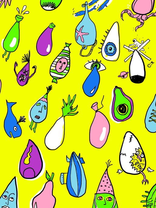 Illustration bunter doku drops vor gelbem Hintergrund.