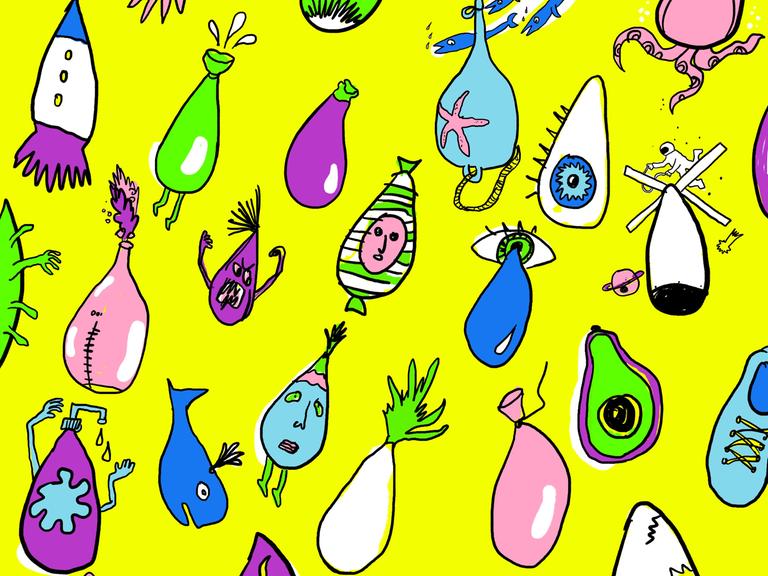 Illustration bunter doku drops vor gelbem Hintergrund.