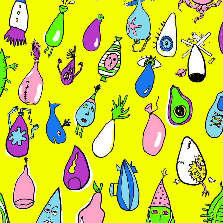 Illustration bunter doku drops vor gelbem Hintergrund. Illustration bunter doku drops vor gelbem Hintergrund.