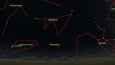 Der Sternenhimmel gegen Mitternacht mit dem Sternbild Mikroskop.