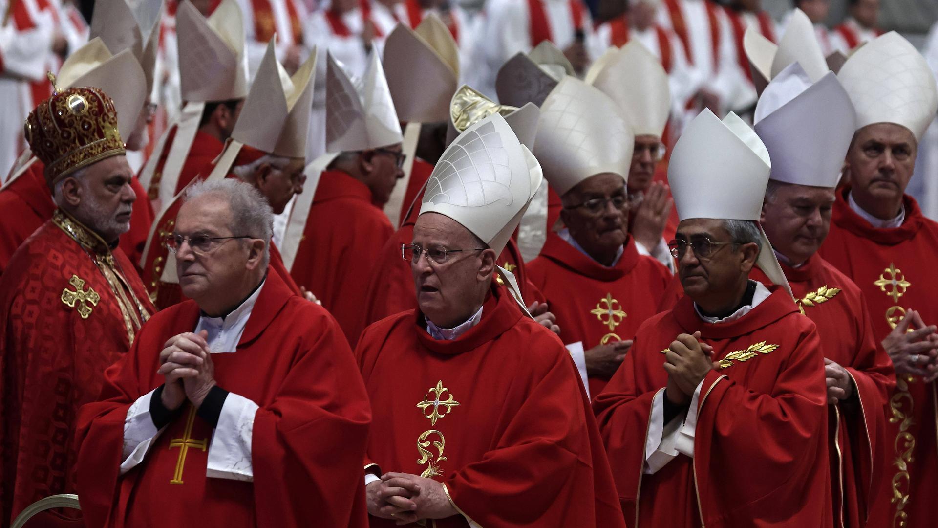 Kardinäle in roten Taleren bei ihrer Teilnahme einer Messe im Petersdom in Rom