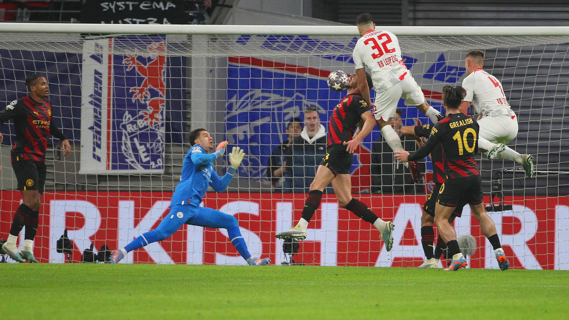 Szene aus dem Achtelfinalspiel der Champions League zwischen Leipzig und Manchester City