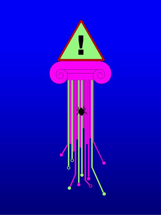 Eine Säule mit einem Käfer, darüber ein Warnschild
