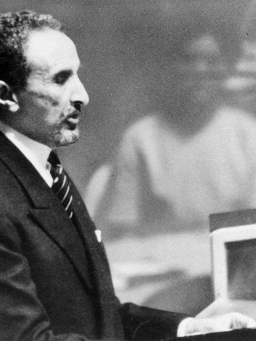 Der äthiopische Kaiser Haile Selassie I. in New York bei seiner Rede vor der Generalversammlung der Vereinten Nationen.