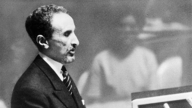 Der äthiopische Kaiser Haile Selassie I. in New York bei seiner Rede vor der Generalversammlung der Vereinten Nationen.