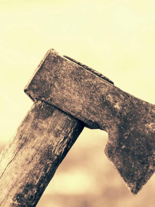 Close-Up in Sepia einer alten Axt.