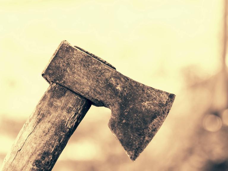 Close-Up in Sepia einer alten Axt.
