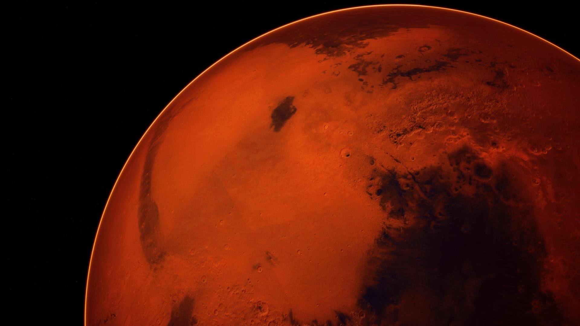 Der rote Planet Mars am Sternenhimmel.