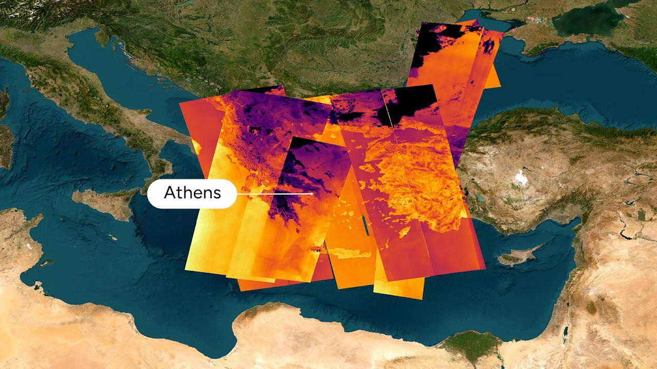 Thermalbild von der Region Athen in Griechenland Thermalbild von der Region Athen in Griechenland