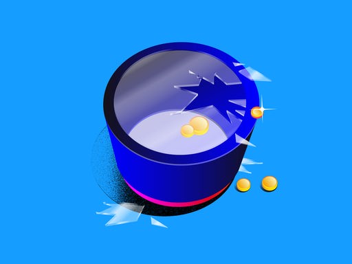 Ein blauer Behälter mit mehreren Goldstücken