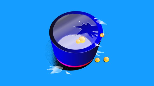 Ein blauer Behälter mit mehreren Goldstücken Ein blauer Behälter mit mehreren Goldstücken