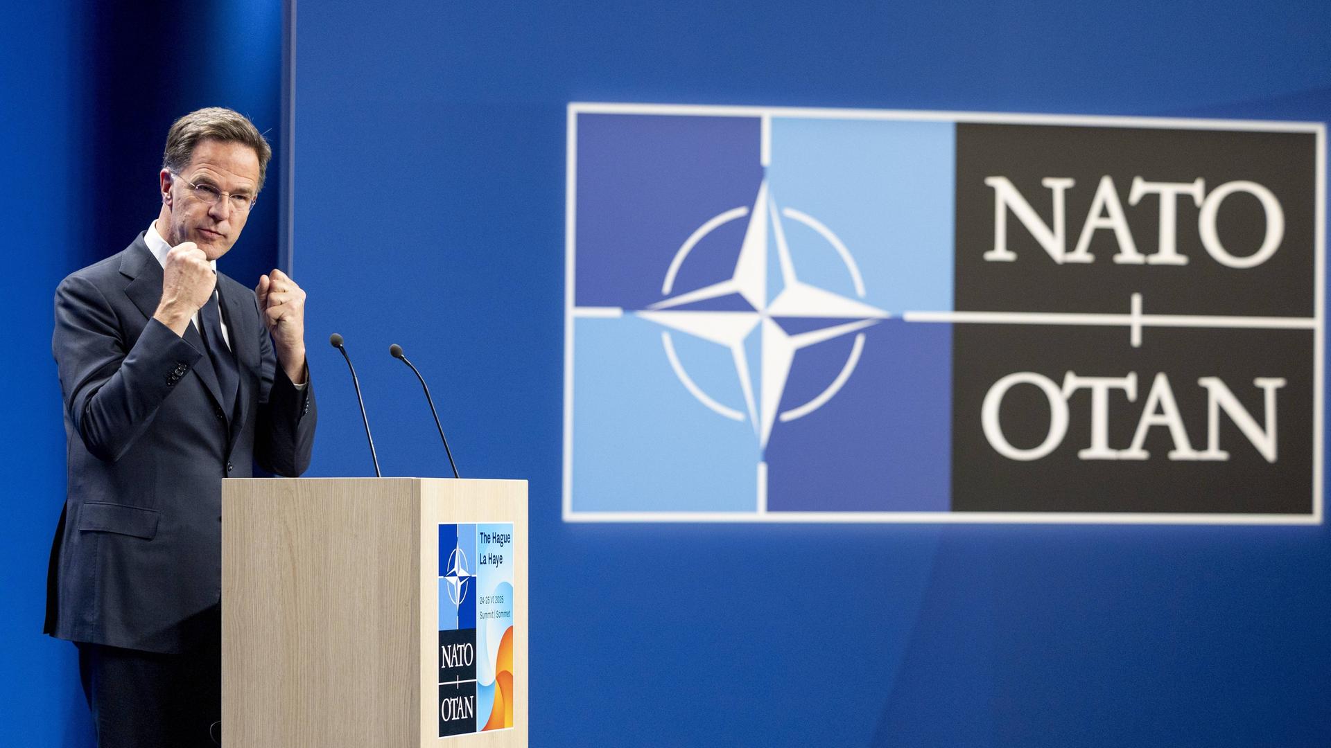 NATO-Chef Mark Rutte während einer Pressekonferenz vor dem NATO-Gipfel.