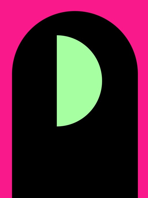 Die Grafik zeigt einen grünen Halbmond auf einem schwarzen, halbrunden Grund auf einem pinken Rechteck. Die Grafik zeigt einen grünen Halbmond auf einem schwarzen, halbrunden Grund auf einem pinken Rechteck.