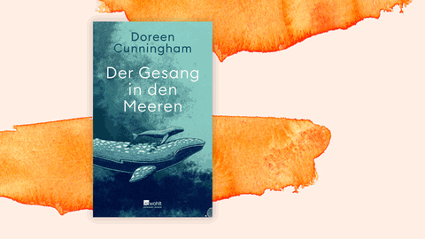 Das Cover von Doreen Cunninghams Buch „Der Gesang in den Meeren“ zeigt eine Grauwal-Mutter unter Wasser, über deren Rücken ein Grauwal-Kind zu schweben scheint.