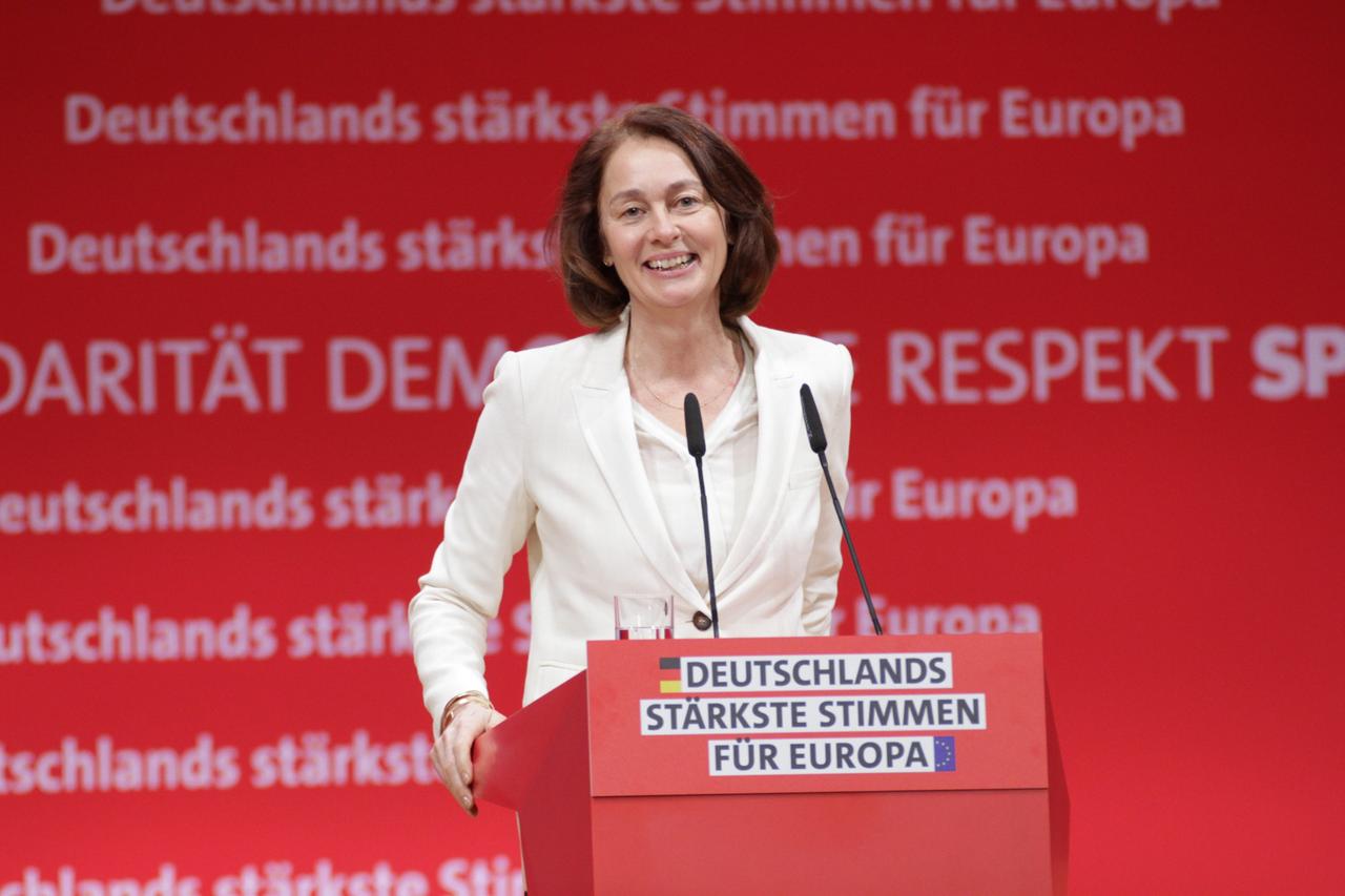 28.01.2024, bcc Berlin Congress Center, Europaparteitag der SPD: Katarina Barley hält eine Rede