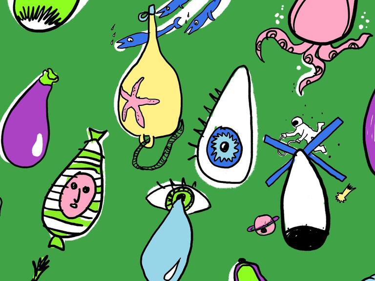 Illustration bunter doku drops vor grünem Hintergrund. Illustration bunter doku drops vor grünem Hintergrund.