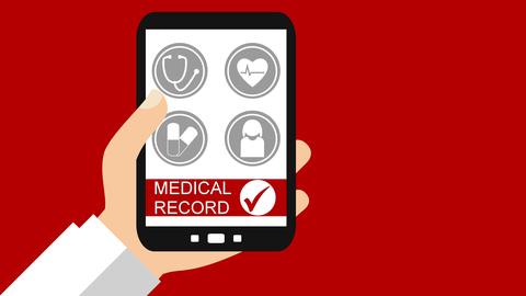 Illustration: Eine Patientenakte, "Medical Record"auf einem Display.