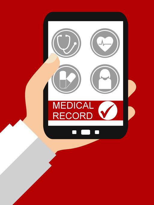 Illustration: Eine Patientenakte, "Medical Record"auf einem Display.