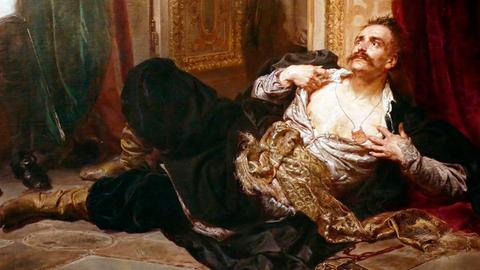 Die Detailansicht eines Gemäldes von Jan Matejko – darin protestiert der Abgeordnete Tadeusz Rejtan verzweifelt gegen die erste Teilung Polen-Litauens. 