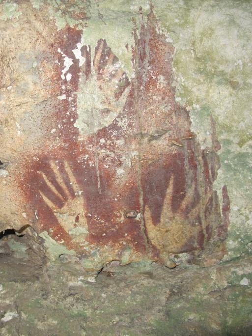 Ein Handabdruck, der an der Wand einer Höhle in Indonesien gefunden wurde, wurde als das älteste bekannte Beispiel für Felskunst weltweit identifiziert; er ist mindestens 67.800 Jahre alt. 