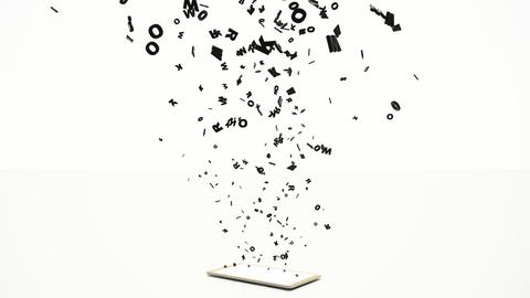 Illustration: Buchstaben fliegen aus einem digitalen Tablet.