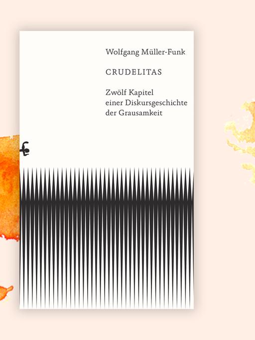 Das Cover zeigt Autorennamen und Buchtitel in schwarzer Schrift auf weißem Hintergrund, untern ist eine Art Amplituden-Graph zu sehen. Hinter dem Buch sind orangene Farbschlieren.