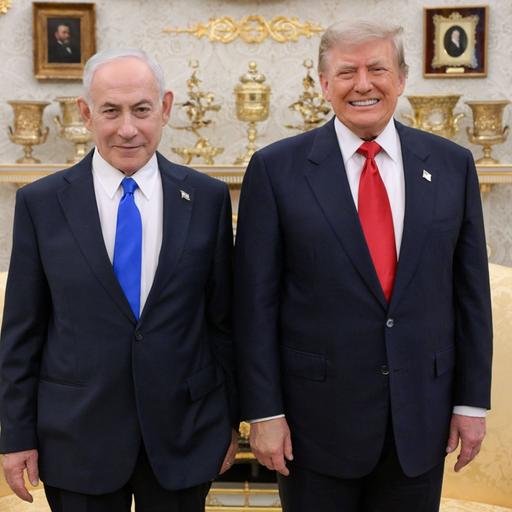 US-Präsident Donald Trump steht neben dem israelischen Premierminister Benjamin Netanjahu im Weißen Haus in Washington, D.C., USA. 