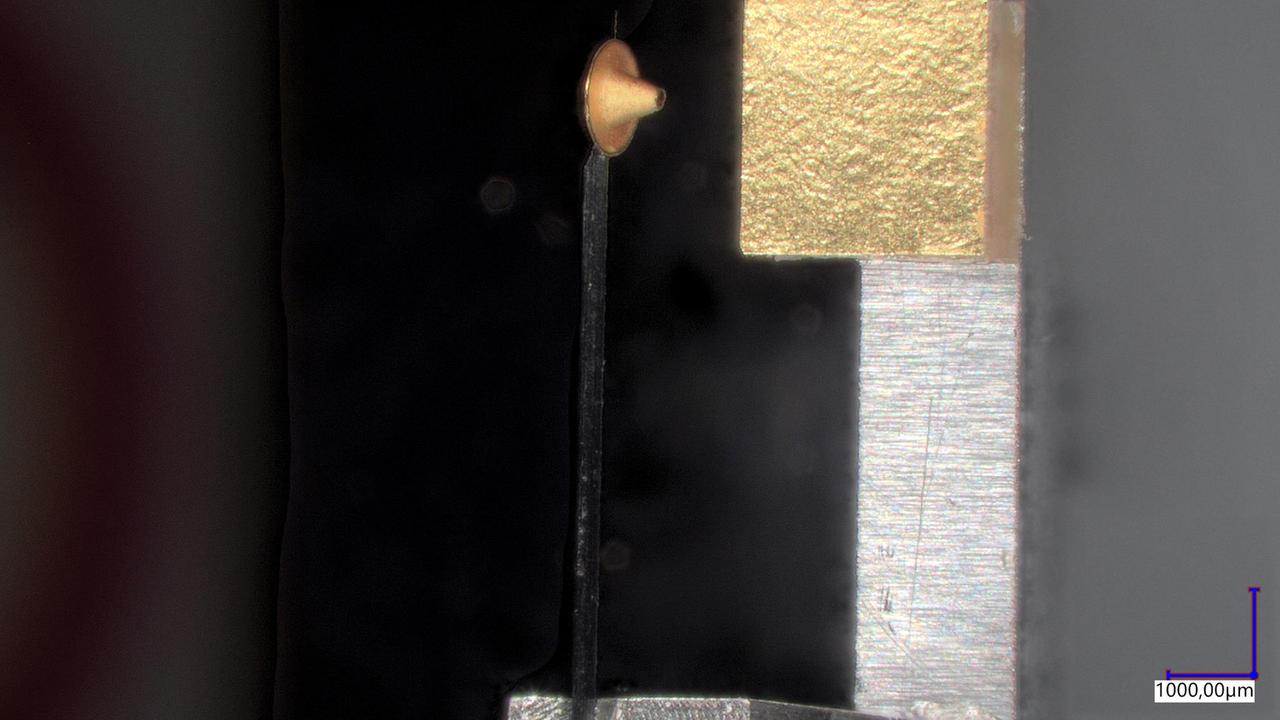 Ein trichterförmiger "Hemi-Cone" aus Gold ist auf einem Trägerstab montiert 