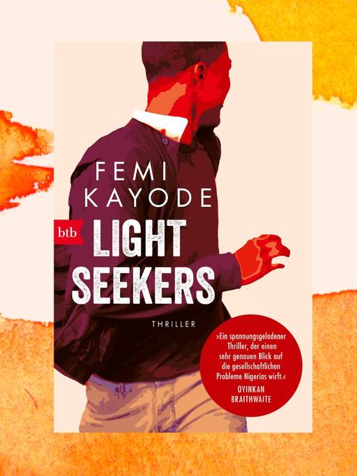 Das Cover des Buchs "Lightseekers" von Femi Kayode zeigt die Illustration eines Mannes, der im Laufen hinter sich sieht.
