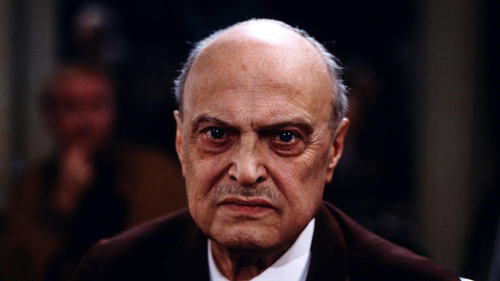Ein Portrait von 1983 zeigt Sebastian Haffner, den bedeutenden deutsch-britischen Historiker, Publizist, Schriftsteller und Journalist. Er trägt einen Anzug und schaut mit ernster Miene in die Kamera.