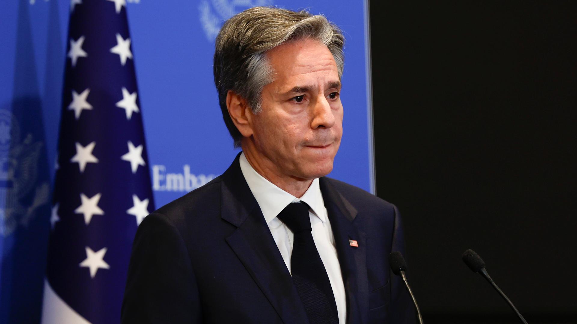 US-Außenminister Blinken bei einer Pressekonferenz in Israel.