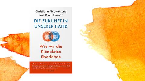 Das Cover des Buches "Die Zukunft in unserer Hand. Wie wir die Klimakrise überleben" von Christiana Figueres und Tom Rivett-Carnac zeigt eine rote und eine blaue Erdkugel, die einander überschneiden.