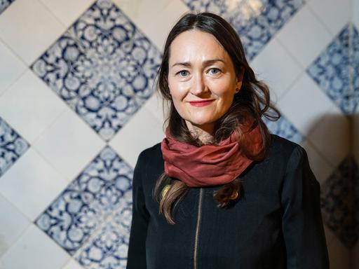 Die Autorin Katerina Poladjan bei der Veranstaltung zur Vorstellung ihres Buches im Literarischen Colloquium Berlin.