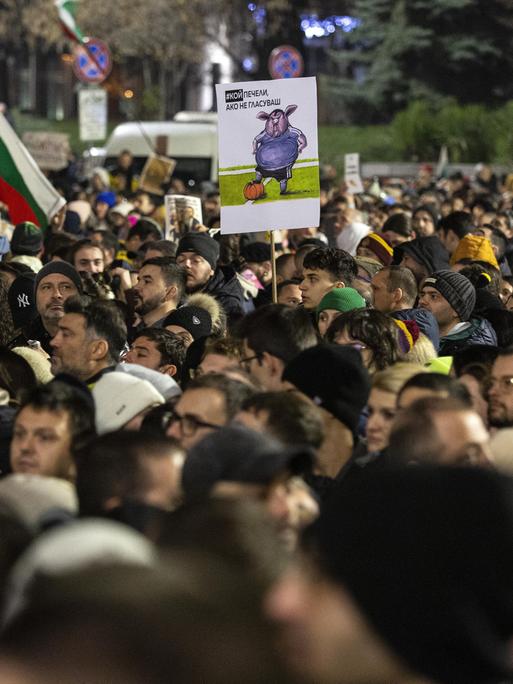 Eine Menschenmenge protestiert gegen die Regierung in Bulgariens Hauptstadt Sofia am 10.12.2025. Eine Menschenmenge protestiert gegen die Regierung in Bulgariens Hauptstadt Sofia am 10.12.2025.