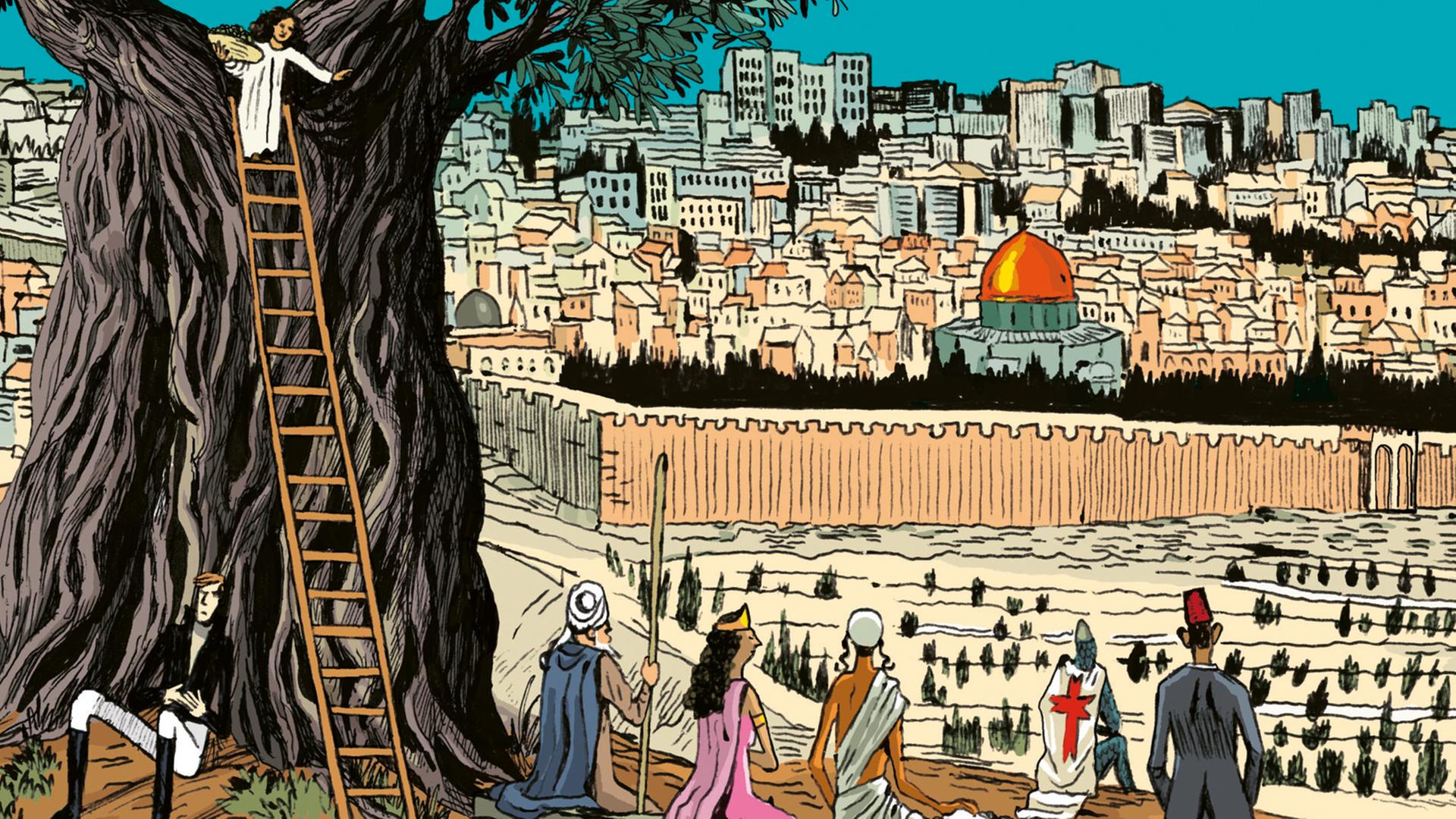 Buchcover der Graphic Novel "Jerusalem - Die Geschichte einer Stadt" von Vincent Lemire mit Illustrationen des renommierten Comic-Zeichners Christophe Gaultier.