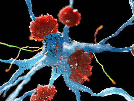 Illustration: Nervenzellen bei Alzheimer mit den Amyloid-Ablagerungen