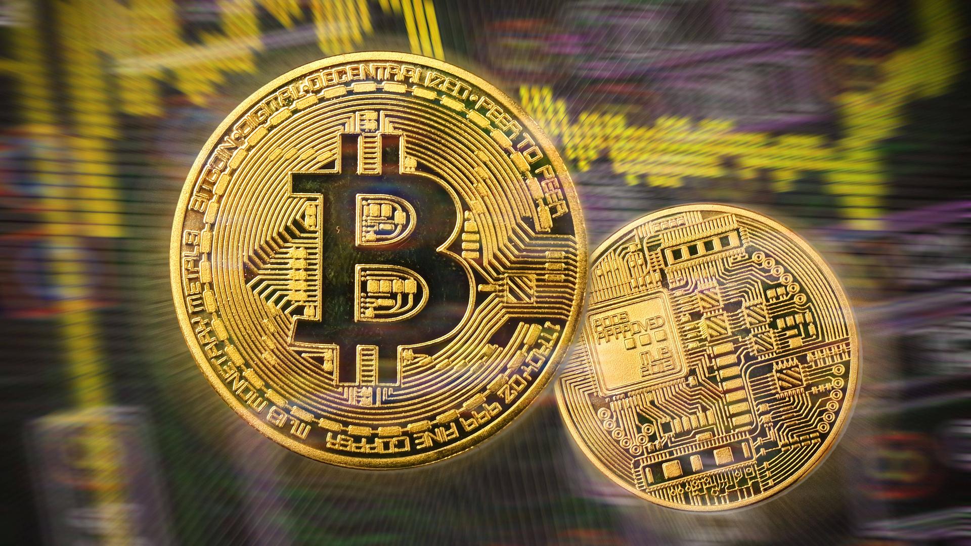 Grafische Darstellung zweier Bitcoin-Münzen Grafische Darstellung zweier Bitcoin-Münzen