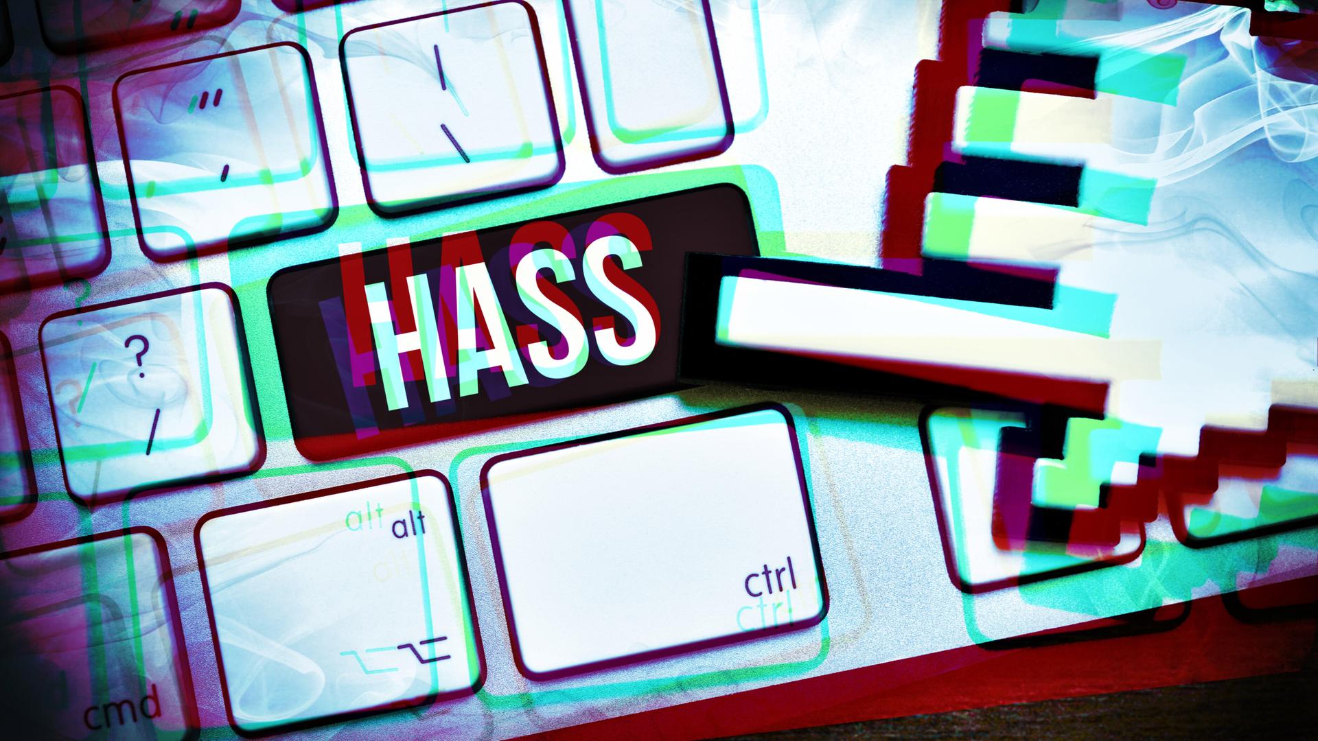 Eine Computertaste mit der Aufschrift Hass (Fotomontage) Eine Computertaste mit der Aufschrift Hass (Fotomontage)