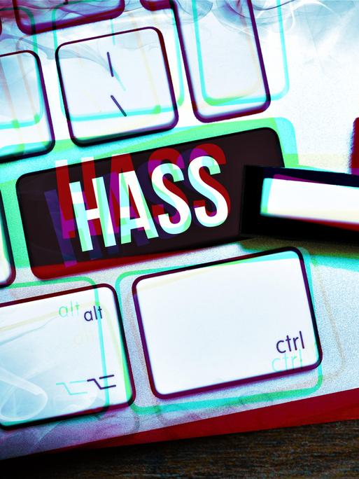 Eine Computertaste mit der Aufschrift Hass (Fotomontage) Eine Computertaste mit der Aufschrift Hass (Fotomontage)