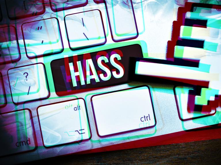Eine Computertaste mit der Aufschrift Hass (Fotomontage) Eine Computertaste mit der Aufschrift Hass (Fotomontage)