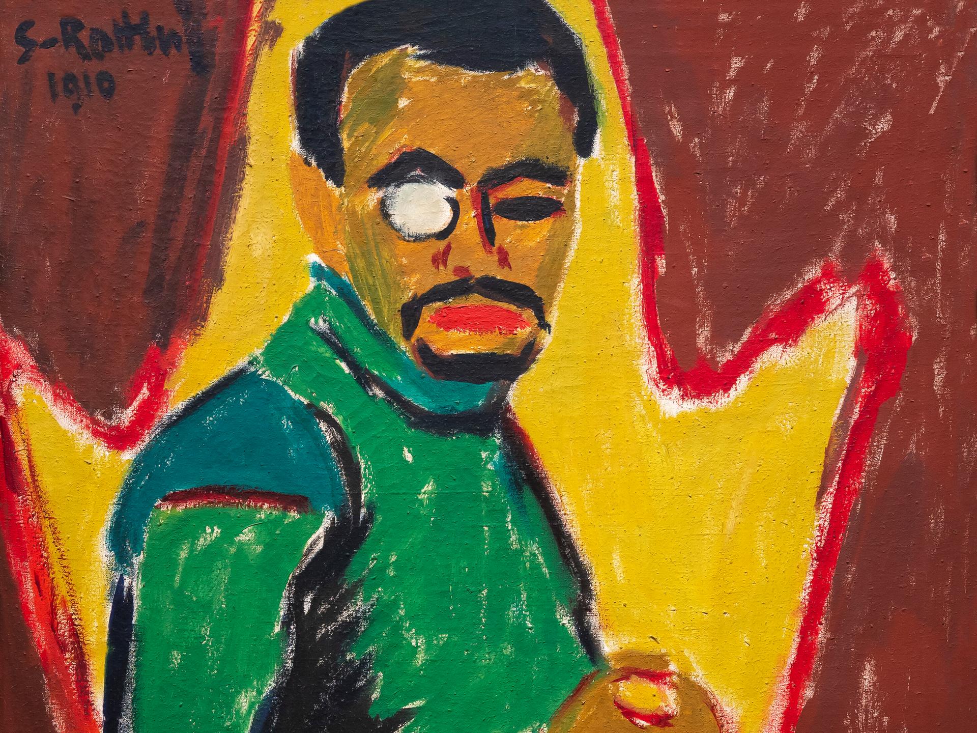 Das Werk "Selbstporträt mit Monokel" von Karl Schmidt-Rottluff aus dem Jahr 1910 in der "Neuen Nationalgalerie" in Berlin.