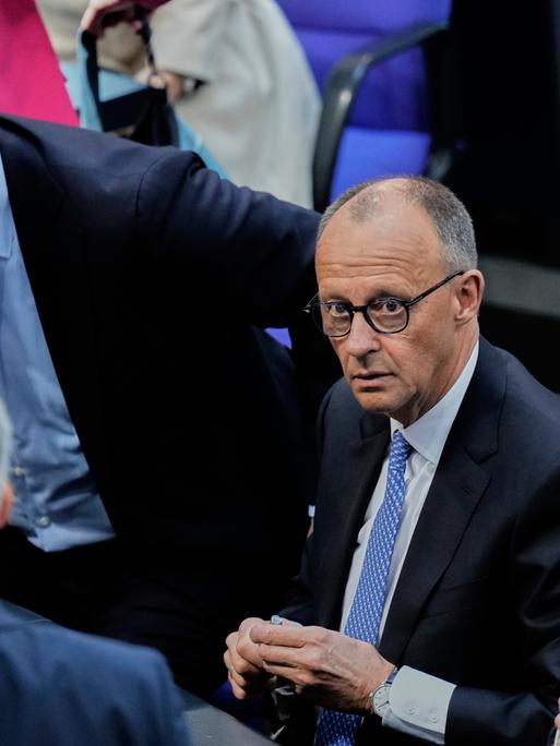 CDU-Chef Friedrich Merz im Bundestag nach der ersten gescheiterten Wahl zum Bundeskanzler.