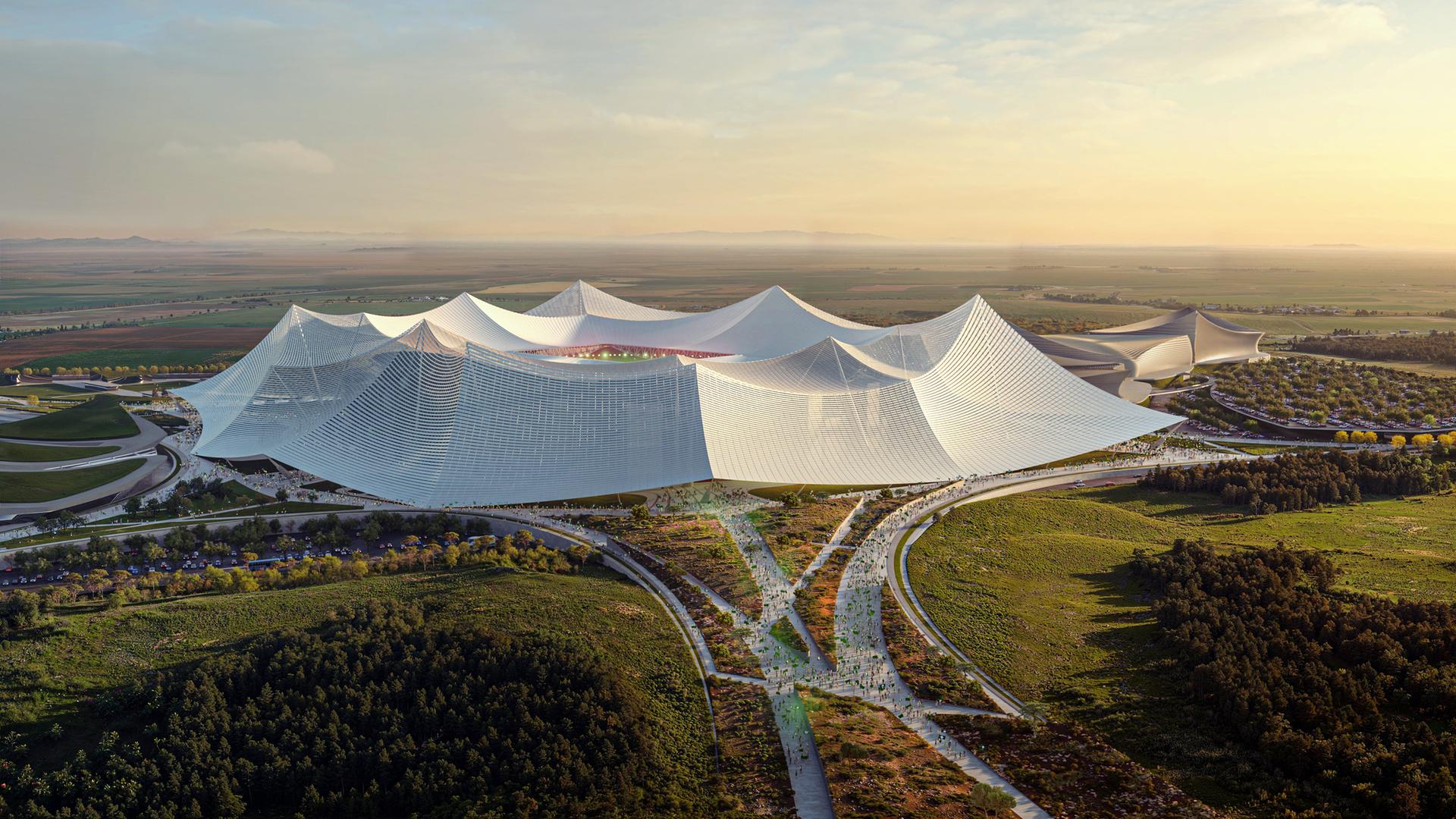 Neu veröffentlichte Bilder bieten einen ersten Blick auf das größte Fußballstadion der Welt, in dem das Finale der FIFA Fussball-Weltmeisterschaft 2030 ausgetragen werden soll. 