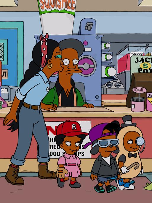 Der neue Apu mit seiner Frau Manjula und den Kindern in einer Folge von "Die Simpsons". (FOX via AP)