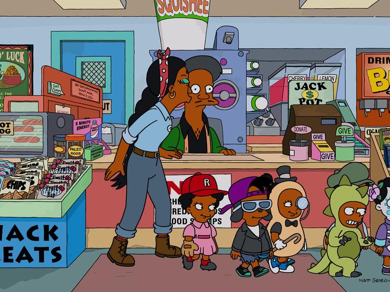 Der neue Apu mit seiner Frau Manjula und den Kindern in einer Folge von "Die Simpsons". (FOX via AP)