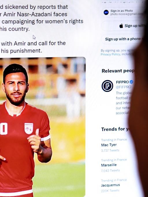 International gibt es viel Solidarität für Amir Nazr-Azadani, hier in einem Tweet von der internationalen Spielergewerkschaft FIFPRO.