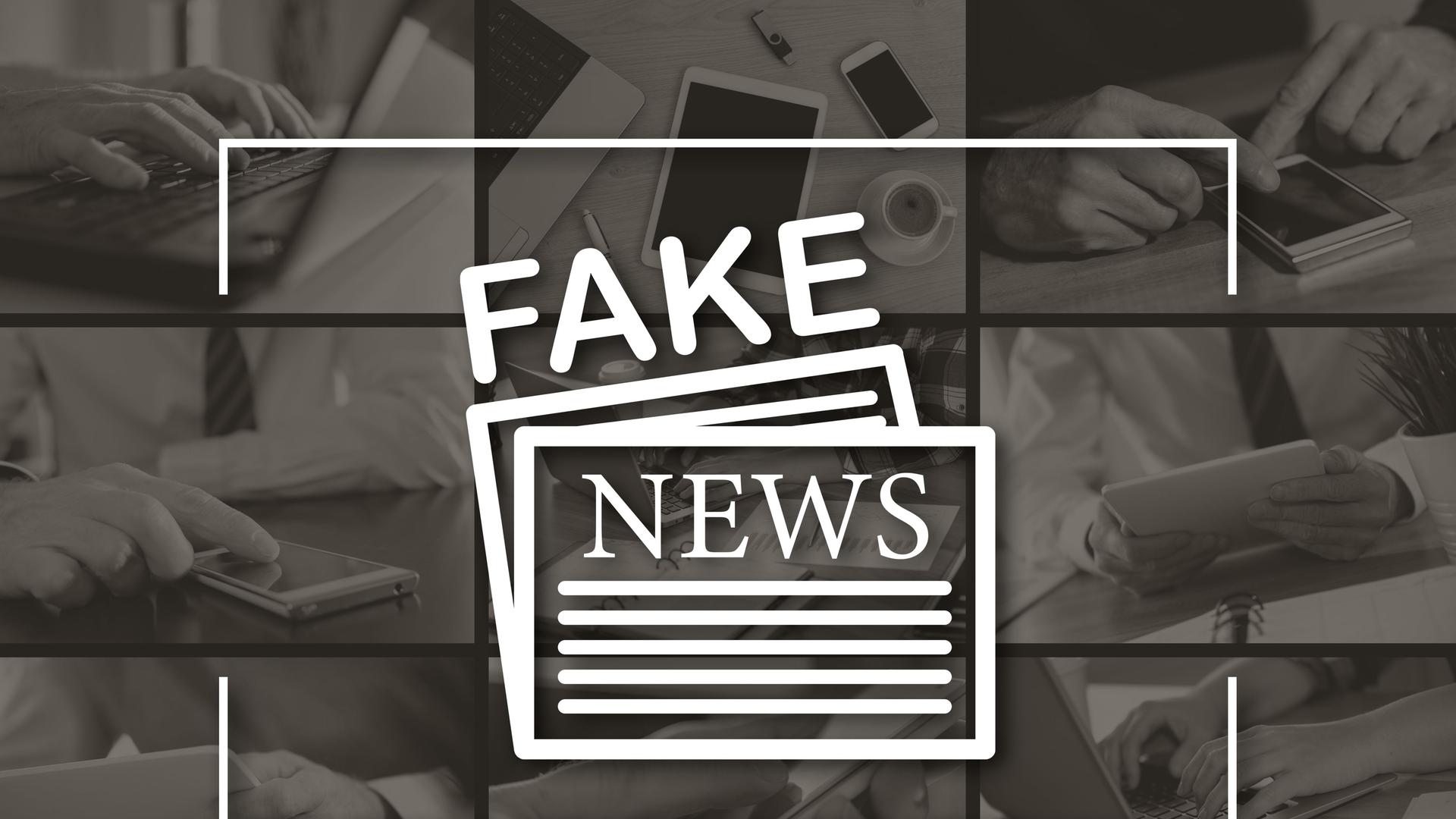 Fake news concept illustrated by pictures on background.