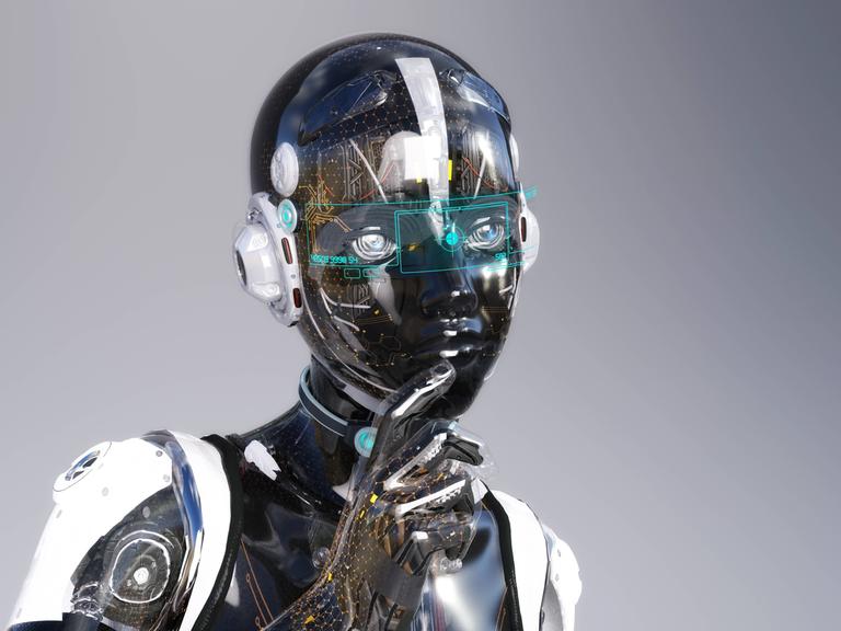 Künstlerische Darstellung eines humanoiden Roboters mit künstlicher Intelligenz (Symbolbild).