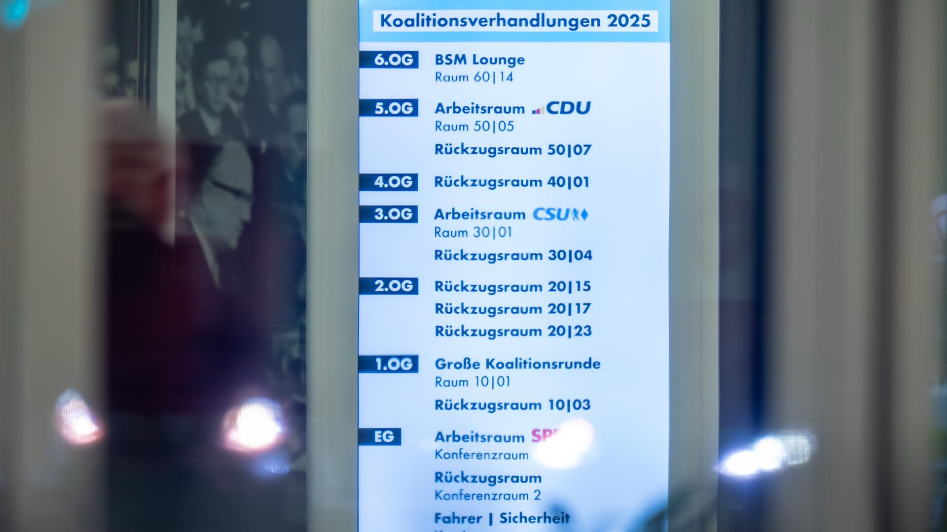 Der Wegweiser in der CDU-Zentrale (Konrad-Adenauer-Haus), wo die Koalitionsverhandlungen von Union und SPD stattfinden.